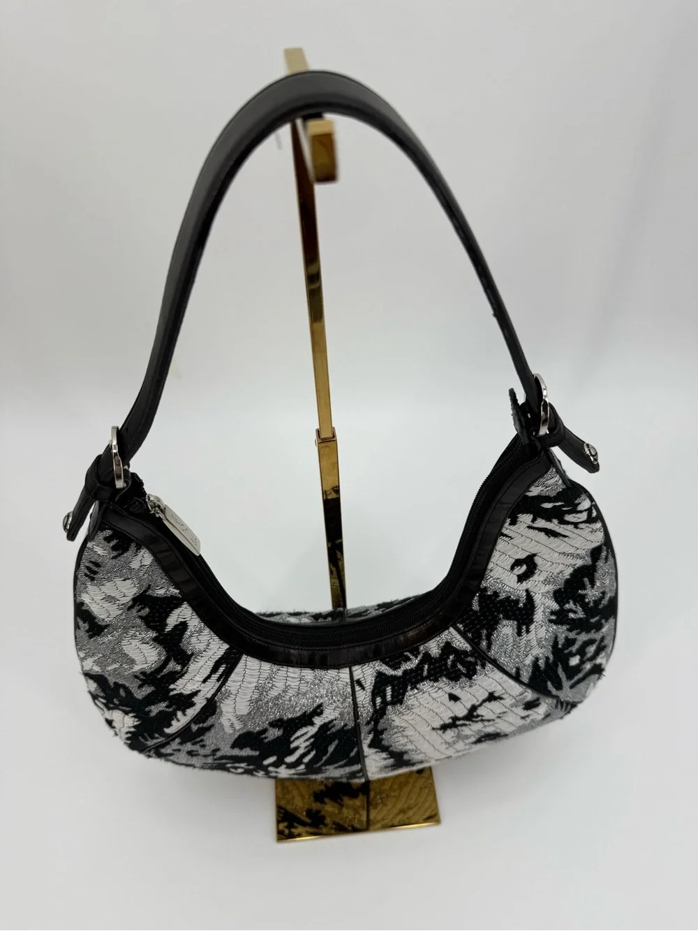 St. John Black & Silver Tapestry Hobo Luxe Jacquard Shoulder Bag black/Silver